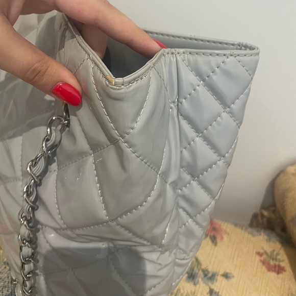 SOLD Chanel Vinyl Quilted In The Business North South Tote Light Grey - Picture 6 of 13